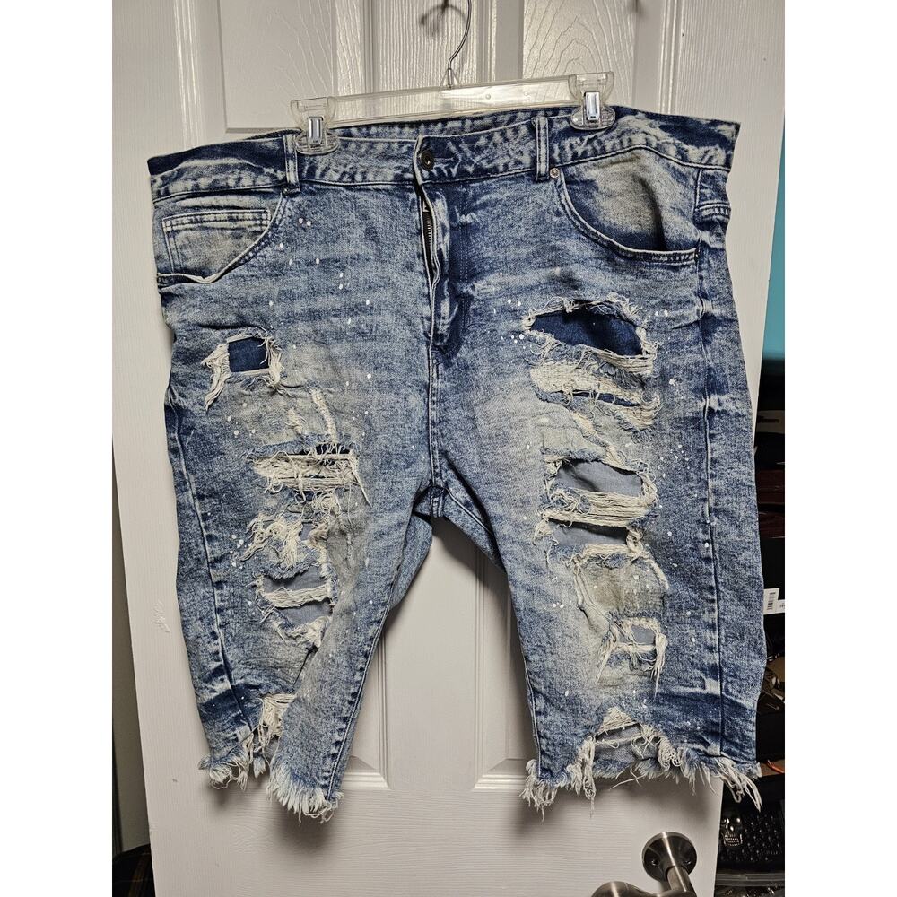 Smoke Rise Shorts Mens 42 Blue Denim Acid Wash Distressed Cut Off Jorts 12"